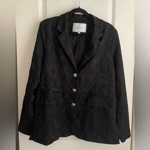 Y•A•S Black Textured Blazer with Decorative Buttons
